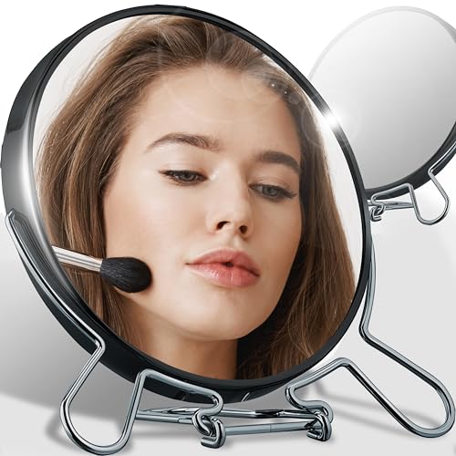 Retoo Doppelseitig Kosmetikspiegel mit 1-Fach und 2-Fach Vergrößerung, Verchromter Makeup Spiegel, 360°Schwenkbar Tischspiegel für Schminken, Rasieren, Standspiegel, Schminkspiegel, Rasierspiegel von Retoo