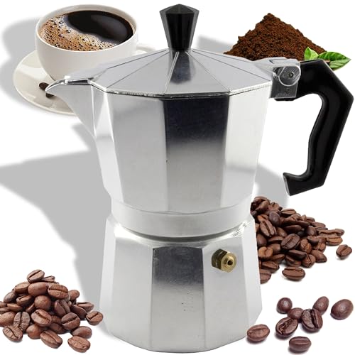 Retoo Espressokocher 600 ml für Gasherd Italienische Kaffeemaschine Kaffeekanne Aluminium Wasserkocher Achteckige Kanne Herde Farbe Silberne von Retoo