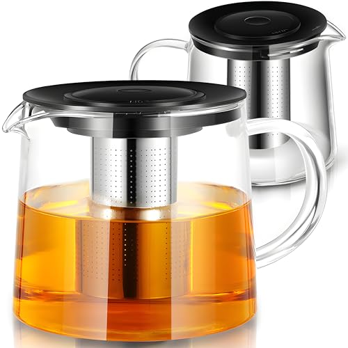 Retoo Glaskanne mit sieb, Teekanne mit Teesieb Feinmaschiger Filter Kapazität 1,5L Hitzebeständig Teebereiter mit Deckel Siebeinsatz Nicht Beheizter Griff 16 x 15 x 22 cm von Retoo