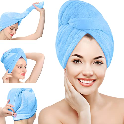 Retoo Haarturban, Mikrofaser Handtuch Haare, Handtuch Turban, Mikrofaser-Handtuch zum Trocknen von Haaren, Kopftuch Handtuch für Lange Haar, Schnelltrocknend Turban Handtuch 26 x 65 cm Blau von Retoo