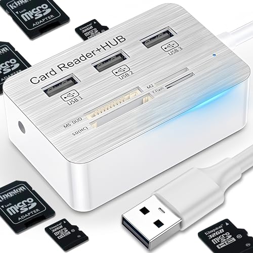 Retoo USB Hub 7 in 1, Kartenleser, Speicherkartenleser, 3X USB 2.0 Datenhub, Card Reader mit 5 Anschlüsse SD, MMC, MS, TF, M2, USB Adapter, USB Verteiler, USB Data Hub für Laptop, PC, Stick Retoo USB Hub 7 in 1, Kartenleser, Speicherkartenleser, 3X USB 2.0 Datenhub, Card Reader mit 5 Anschlüsse SD, MMC, MS, TF, M2, USB Adapter, USB Verteiler, USB Data Hub für Laptop, PC, Stick von Retoo