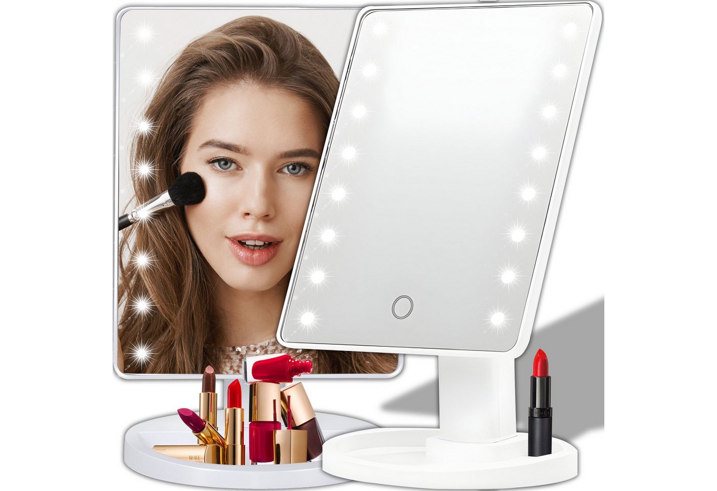 Retoo Kosmetikspiegel Kosmetikspiegel LED Schminkspiegel Tageslicht Drehbar Spiegel (set, LED-Spiegel in Weiß, Originalverpackung), Geschenkidee, weißes Finish, kompakt, stabiles Material, 360° Rotation von Retoo