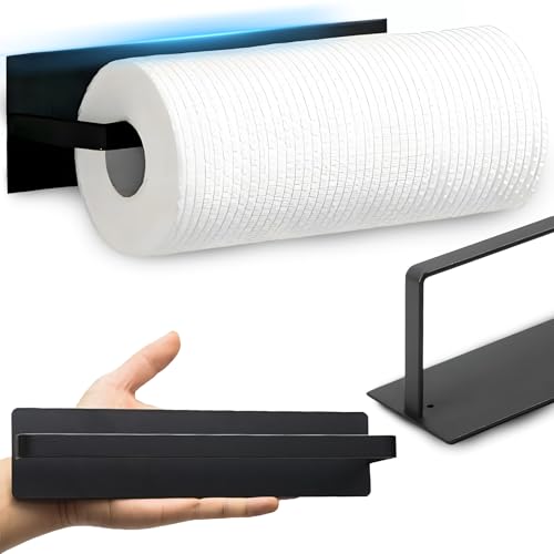 Retoo Küchenrollenhalter Ohne Bohren oder Schrauben Küchenrollenhalter Selbstklebend unter dem Schrank oder an der Wand Montage Für Küche Aufbewahrung & Organisation Praktisch Schwarz aus Edelstahl von Retoo