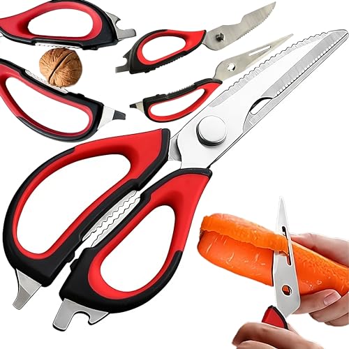 Retoo Küchenschere Haushaltsschere mit Sägeschliff Kräuterschere Schere Küche für Huhn Geflügel Fisch Fleisch Gemüse Kräuter Vielseitige Verwendung Edelstahlschere Softgriff 21,6cm Hochwertig von Retoo