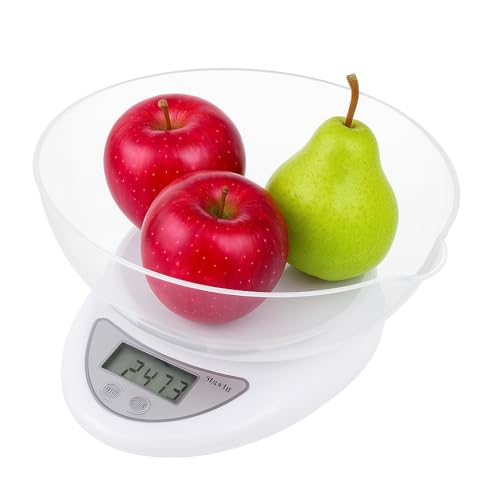 Retoo Küchenwaage Elektronische mit Schüssel 790ml Digitalwaage PT-860 5KG/11lb Waage Küche Feinwaage Tara-Funktion LCD Display Abschaltautomatik 11.3x5.3x17.5cm Silber von Retoo