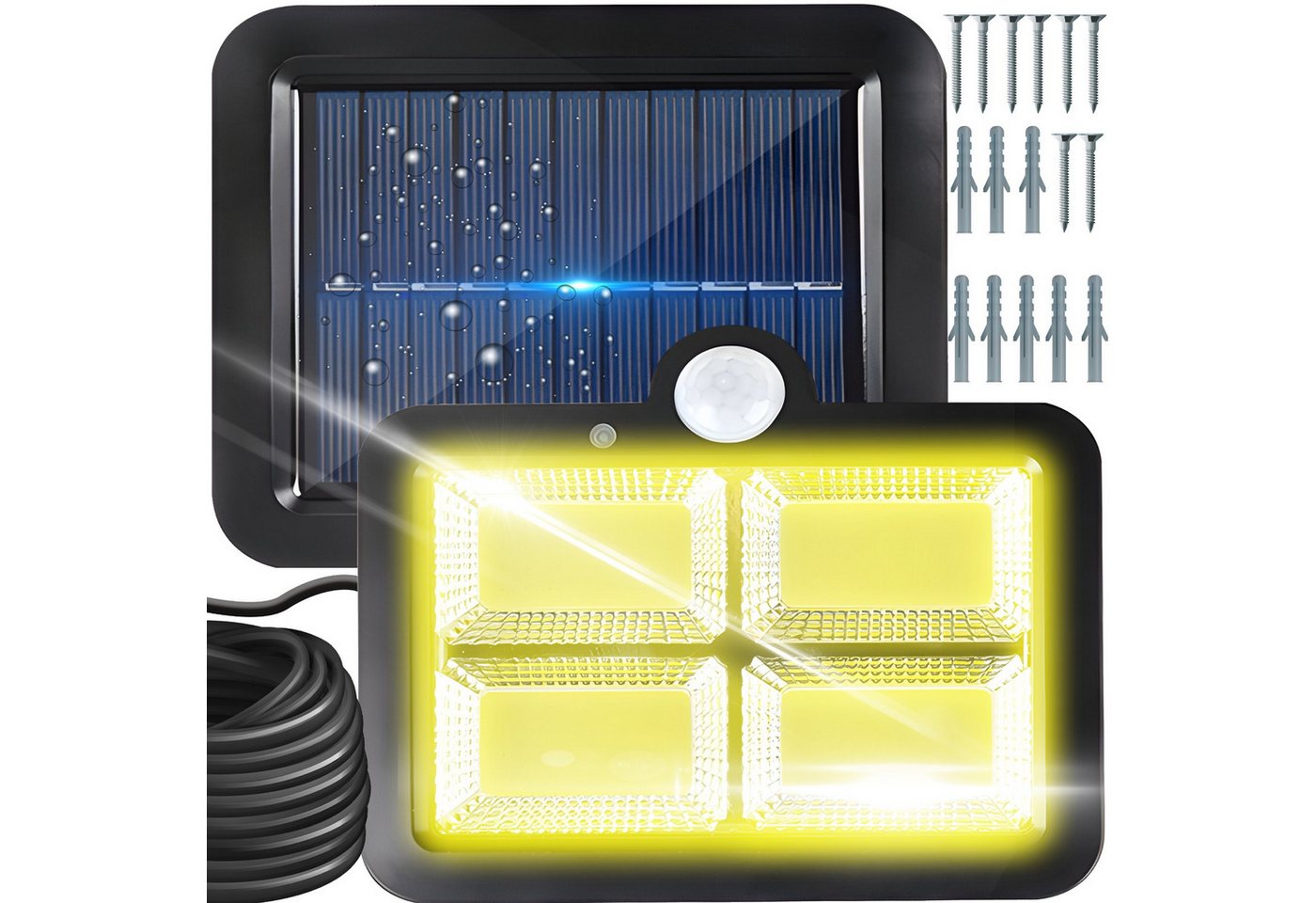 Retoo LED Solarleuchte 128 LED Solarleuchte für Außen mit Bewegungsmelder Solarlampen, LED fest integriert, Neutralweiss, Starke Lichtleistung, Energieeinsparung, Einfache Installation von Retoo