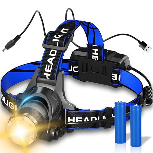 Retoo LED Stirnlampe Wiederaufladbare, Akku Superhell Verstellbarer Kopflampe mit 3 Modi und Rotem Warnlicht, Wasserdicht Einstellbar Stirnleuchte Perfekt für Arbeit, Outdoor, Camping, Wandern von Retoo