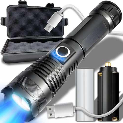 Retoo LED Taschenlampe Aufladbar, Outdoor, Zoom P90, Starke Taktische Taschenlampe, Extrem Helle, Militärische Taschenlampe, USB Aufladbar, Akku für Camping, Notfall, Wandern, Aluminiumlegierung von Retoo