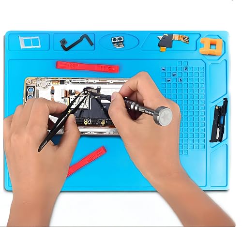 Retoo Lötmatte Silikon 32 x 23 cm Antistatik Reparatur Matte Werkbankmatte Magnetische Arbeitsmatte für Werkstatt Elektronikreparaturen Lötpistolen Heißpistolen Hitzebeständig bis 500°C Blau von Retoo