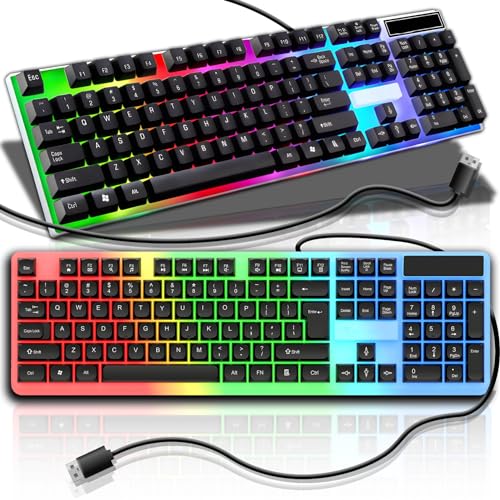 Retoo Gaming Tastatur, LED beleuchtet, Membran, USB, leise Tasten, Anti-Ghosting, Nummernblock, kompatibel mit PC, Laptop, Multicolor Licht, für Spiele, Büro von Retoo