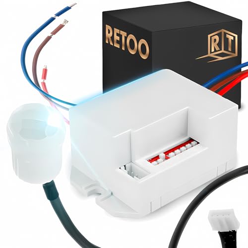 Retoo Mini PIR Bewegungsmelder Infrarot Dämmerungssensor LED Innen Unterputz Auto Sensor Lichtschalter Erfassungsbereich 120° / 360° Reichweite 3m/6m IP20 Stromkabel 150 mm Kabel mit Sensor 300 mm von Retoo
