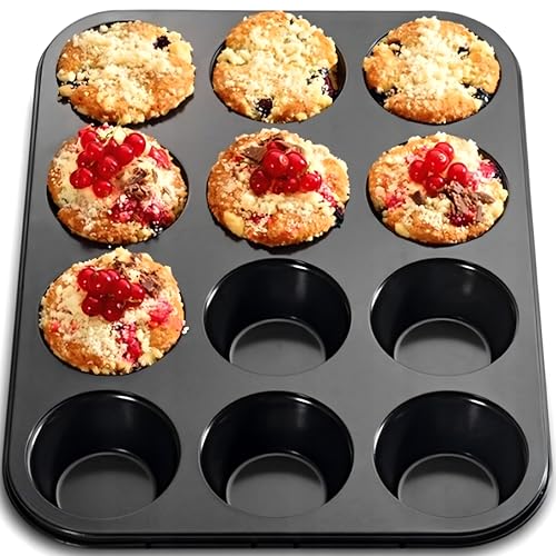Retoo Muffinform Backform Backblech für 12 Muffins, Antihaftbeschichtet 35 x 26,5 x 3 cm Formen für Cupcakes Brownies Kuchen Pudding Muffinblech Muf-finbackformen Graphit von Retoo