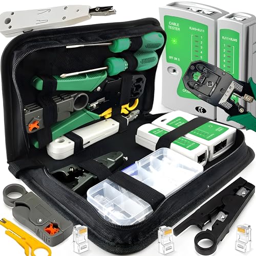 Retoo Netzwerk Werkzeug Set 9 in 1 Professionell, Etui, LAN Kabel Tester für RJ45, RJ1, Kabeltester Kit, Patchkabel Tester, Reparaturwerkzeuge für Netzwerkkabelinstallationen, Haushalt, Computer von Retoo