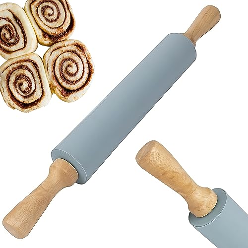 Retoo Nudelholz Silikon Teigroller mit Holzgriff und Antihaft Oberfläche 38 x 5,4 cm, Ermöglicht einfaches Teig ausrollen mit wenig Kraftaufwand Nudelhölzer zum Backen von Pizza Retoo Nudelholz Silikon Teigroller mit Holzgriff und Antihaft Oberfläche 38 x 5,4 cm, Ermöglicht einfaches Teig ausrollen mit wenig Kraftaufwand Nudelhölzer zum Backen von Pizza von Retoo