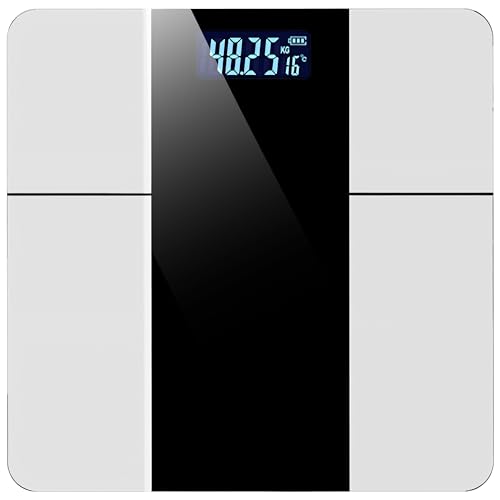 Retoo Personenwaage Digital Körperwaage Waage Personen bis 225 kg Genauigkeit Gestaffelt auf 100g Muskelmasse Körperfett Wassermessung LCD-Display Gehärtetem Glas Große 31x21cm Schwarz Silber von Retoo