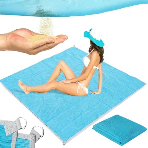 Retoo Picknickdecke Stranddecke 200 x 200 cm Sandabweisende wasserdichte Sandfrei Campingdecke Tragbare für Reisen Strandurlaub Camping Picknick Ausflug Ultraleicht Kompakt Waschbar Blau von Retoo