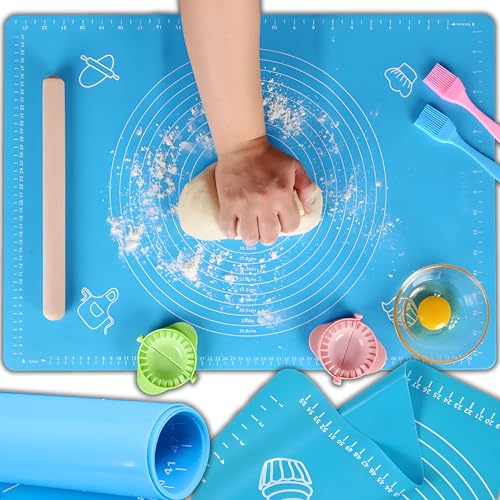 Retoo Silikon Backmatte 64,5 x 45 cm, Rutschfeste Backunterlage Groß Antihafte Teigunterlage Ausrollmatte Silikonmatte Pizza Fondant Teigmatte mit Messung Blau von Retoo