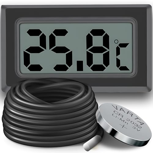 Retoo Thermometer Digital Innen-Außen LCD mit Externem Metallfühler Temperaturfühler Temperaturmessgerät Temperatursensor mit Sonde für Kühlschrank Gefrierschrank Aquarium Schwarz von Retoo