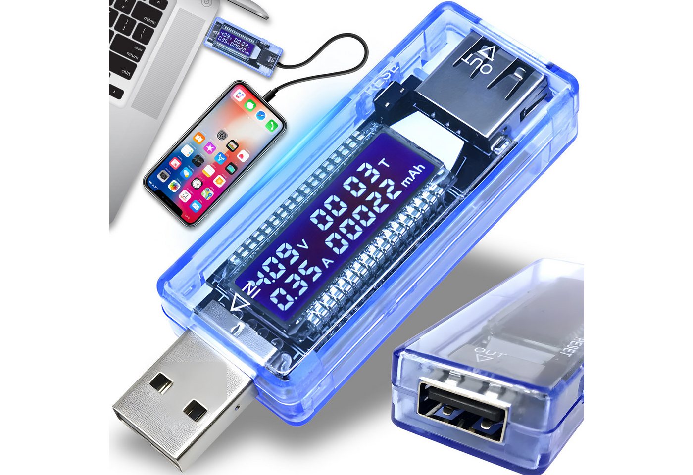 Retoo Spannungsprüfer USB Leistungsmesser Tester Typ-C Multimeter Voltmeter Amperemeter, (Set, 1 USB-Messgerät), Spannung, die Stromaufnahme, die Messzeit, Kapazität von Retoo