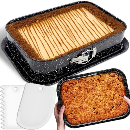 Retoo Backform Springform Rechteckige 35 x 24 cm Kuchenform mit Auslauf-schutz Antihaft-Beschichtung Abnehmbarem Boden Kohlenstoffstahl Kuchen-backform für Kuchen Eiscreme und Desserts Schwarz von Retoo