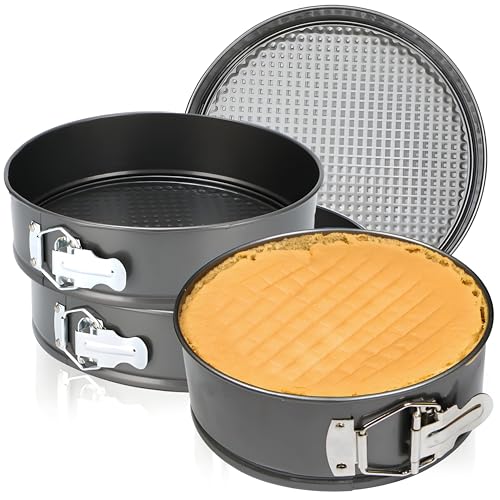Retoo Springform Set 3 Stück Kuchenform Runde Backform Auslaufsicher Antihaft Ø 24/26/28 cm Kohlenstoffstahl Hitzebeständig Tortenringe Abnehmbarer Flachboden Schwarze von Retoo