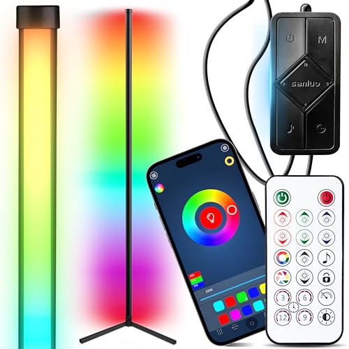 Retoo Stehlampe LED RGB Wohnzimmer, APP-gesteuert Ecklampe dimmbare Fernbedienung Stehleuchte, 10W dimmbar, mit Musik-Sync-Timer LED-Stehlampe, moderne RGB-Farbwechsel-Stehlampe von Retoo
