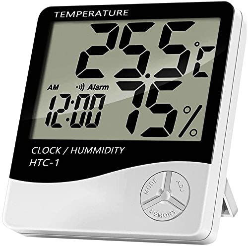 Retoo Hygrometer Thermometer Digitales Innen, Raumthermometer mit UHR, Aufzeichnung und Raumklima-Indikator, Zimmerthermometer, Luftfeuchtigkeitmessgerät, Raumklimakontrolle, Klima Monitor, Weiß von Retoo