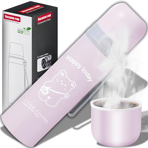 Retoo Thermosflasche 500 ml Isolierflasche Mobiler Kaffeebecher Thermobecher Isolierbecher Verschluss Edelstahl Rosa von Retoo