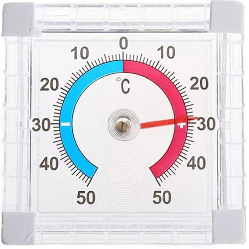 Retoo Transparent Selbstklebend Analog außen Fensterthermometer 7,5 x 7,5 cm, Wetterfest Außenthermometer, Fensterscheibe Temperaturanzeige, Fenster Thermometer mit klebe, + 50 °C zweifarbiger Skala von Retoo