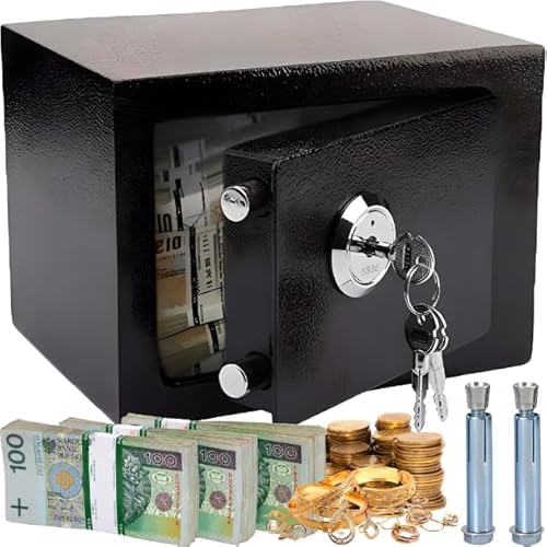 Retoo Tresor mit Doppelbartschloss, Möbeltresor, Safe mit 3 Schlüssel 17 x 23 x 17 cm, Stahl, für Dokumententresor, Wand Safe, für Zuhause, Geldschrank, Panzerschran Zahlenschloss von Retoo