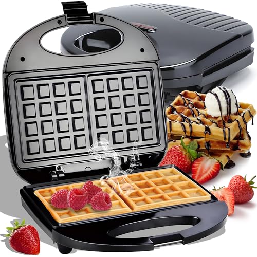 Retoo Waffeleisen für traditionellefür 2 Belgische Waffeln maker 750 Watt Leistung, Backform 22.5x22.5 cm, Klassische Kompaktes Waffeleisen im Slim-Design, Platten Doppelwaffeleisen 220 V, Schwarz von Retoo