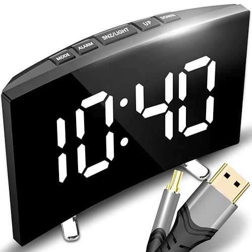 Retoo Wecker Digital LED Digitaluhr Reisewecker Elektronische Tischuhr Batteriebetriebene USB-Aufladung Tragbarer Spiegelalarm mit 2 Alarmen Schlummerfunktion Kalender Temperatur Schwarz von Retoo