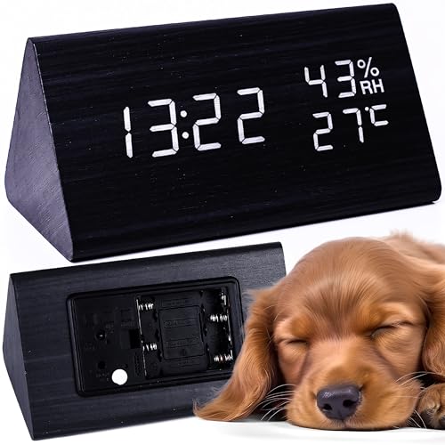 Retoo Wecker LED Digital Digitalwecker in Holzoptik Temperaturanzeige Hygrometer Zeit Wecker Uhr digital Alarm Clock USB Kabel Klang-Kontrolle für Nachttisch Büro Schlafzimmer von Retoo