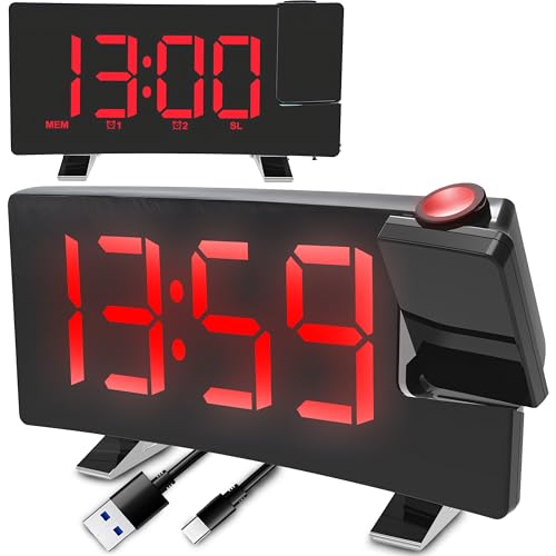 Retoo Wecker mit Projektion Projektionswecker Radiowecker Digitalwecker mit 8" LED-Anzeige Funkwecker für Schlafzimmer USB-Ladegerät 180° Projektor Helligkeitsanpassung 15 FM Radiospeicher Retoo Wecker mit Projektion Projektionswecker Radiowecker Digitalwecker mit 8" LED-Anzeige Funkwecker für Schlafzimmer USB-Ladegerät 180° Projektor Helligkeitsanpassung 15 FM Radiospeicher von Retoo