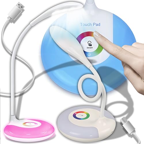 Retoo Schreibtischlampe Kinder RGB 256 Farblicht, USB, 16 LED, Touch Dimmbar, 3 Helligkeitsstufen, Tischlampe für Lesen, Arbaiten, Studieren, 5W Nachtlicht, Geschenk für Kinder, Mädchen, Jungen von Retoo