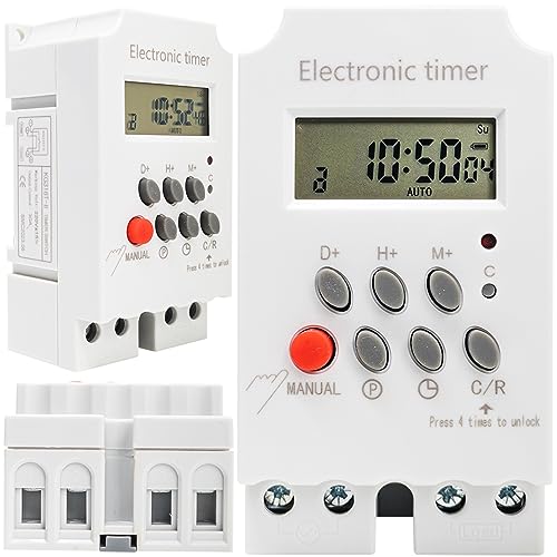 Retoo Zeitschaltuhr Digital für Hutschiene Schalttafel 220 V AC, LCD Display, Wochenzeitschaltuhr, 28 Programme, Zeitschalter Schaltuhr, Timer, Zeitschaltuhr mit Countdown und Zufallsfunktion von Retoo