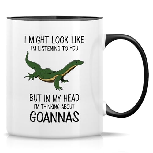 Retreez Lustige Eidechsen-Tasse – I'm Thinking About Goannas Tasse – 325 ml Keramik Kaffee oder Tee Tasse – Lustiges Geschenk für Reptilienliebhaber, Herpetologen, Wildlife Fan – Weiße Tasse mit Retreez Lustige Eidechsen-Tasse – I'm Thinking About Goannas Tasse – 325 ml Keramik Kaffee oder Tee Tasse – Lustiges Geschenk für Reptilienliebhaber, Herpetologen, Wildlife Fan – Weiße Tasse mit von Retreez