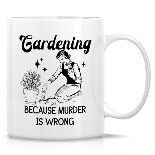 Retreez Lustige Garten-Tasse – Gardening Because Murder is Wrong Tasse – sarkastische 325 ml Keramik-Kaffeetasse oder Teetasse – lustige Kaffeetasse für Mutter, Gärtner, Hausfrauen, sie, Frauen Retreez Lustige Garten-Tasse – Gardening Because Murder is Wrong Tasse – sarkastische 325 ml Keramik-Kaffeetasse oder Teetasse – lustige Kaffeetasse für Mutter, Gärtner, Hausfrauen, sie, Frauen von Retreez