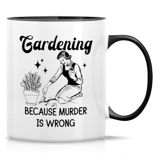 Retreez Lustige Garten-Tasse – Gardening Because Murder is Wrong Tasse – sarkastische 325 ml Keramik-Kaffeetasse oder Teetasse – lustige Kaffeetasse für Mutter, Gärtner – weiße Tasse mit schwarzem Retreez Lustige Garten-Tasse – Gardening Because Murder is Wrong Tasse – sarkastische 325 ml Keramik-Kaffeetasse oder Teetasse – lustige Kaffeetasse für Mutter, Gärtner – weiße Tasse mit schwarzem von Retreez