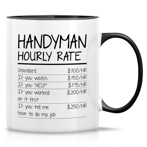 Retreez Lustige Handyman-Tasse – Heimwerker-Tasse mit Stundensatz – 325 ml Keramik-Kaffee- oder Teetasse – lustiges Geschenk für Heimwerker, Bauunternehmer, Tischler, DIY Papa – weiße Tasse mit von Retreez