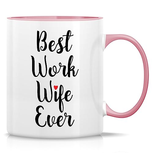 Retreez Lustige Tasse – Best Work Wife Ever 325 ml Keramik-Kaffeetassen – lustig, sarkasmus, sarkastisch, motivierend, inspirierende Geburtstagsgeschenke – weiße Tasse mit rosa Griff und Innenseite von Retreez