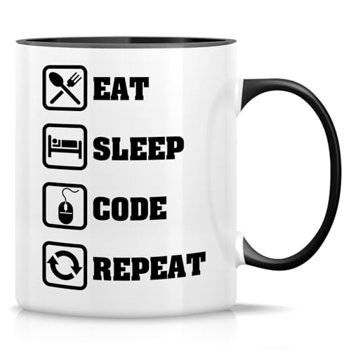 Retreez Lustige Tasse – Eat Sleep Code Repeat Programmer Software Engineer 325 ml Keramik-Kaffeetassen – lustige, sarkastische, inspirierende Geburtstagsgeschenke – weiße Tasse mit schwarzem Griff und Retreez Lustige Tasse – Eat Sleep Code Repeat Programmer Software Engineer 325 ml Keramik-Kaffeetassen – lustige, sarkastische, inspirierende Geburtstagsgeschenke – weiße Tasse mit schwarzem Griff und von Retreez