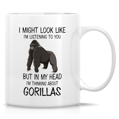 Retreez Lustige Tasse – I'm Thinking About Gorillas Tasse – 325 ml Keramik Kaffee oder Tee Tasse – lustiges Geschenk für Gorilla-Liebhaber, Wildtier-Enthusiasten, Tierpfleger, Primatologen Retreez Lustige Tasse – I'm Thinking About Gorillas Tasse – 325 ml Keramik Kaffee oder Tee Tasse – lustiges Geschenk für Gorilla-Liebhaber, Wildtier-Enthusiasten, Tierpfleger, Primatologen von Retreez