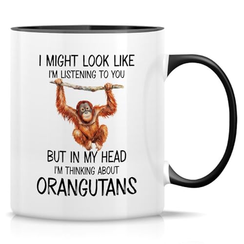 Retreez Lustige Tasse – I'm Thinking About Orang-Utan Tasse – 325 ml Keramik-Kaffeetasse – lustiges Geschenk für Tierliebhaber, Wildtier-Fans, Tierpfleger, Primatologen – weiße Tasse mit schwarzem Retreez Lustige Tasse – I'm Thinking About Orang-Utan Tasse – 325 ml Keramik-Kaffeetasse – lustiges Geschenk für Tierliebhaber, Wildtier-Fans, Tierpfleger, Primatologen – weiße Tasse mit schwarzem von Retreez