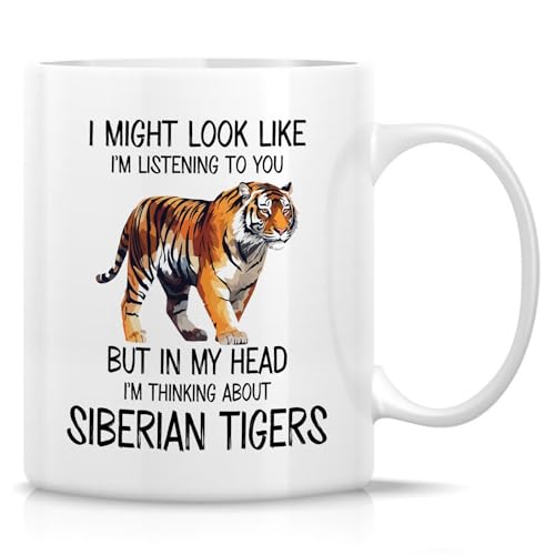 Retreez Lustige Tasse – I'm Thinking About Siberian Tigers Tasse – 325 ml Keramik Kaffee oder Tee Tasse – Lustiges Geschenk für Tierliebhaber, Großkatzen-Fans, Wildtier-Enthusiasten, Tierpfleger Retreez Lustige Tasse – I'm Thinking About Siberian Tigers Tasse – 325 ml Keramik Kaffee oder Tee Tasse – Lustiges Geschenk für Tierliebhaber, Großkatzen-Fans, Wildtier-Enthusiasten, Tierpfleger von Retreez