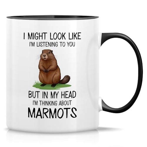Retreez Lustige Tasse – Ich denke an Murmeltiere – 325 ml Keramik-Kaffeetasse – lustiges Geschenk für Murmeltierliebhaber, Wildtier-Fans, Säugetierer, Wildtierbiologen – weiße Tasse mit schwarzem Retreez Lustige Tasse – Ich denke an Murmeltiere – 325 ml Keramik-Kaffeetasse – lustiges Geschenk für Murmeltierliebhaber, Wildtier-Fans, Säugetierer, Wildtierbiologen – weiße Tasse mit schwarzem von Retreez