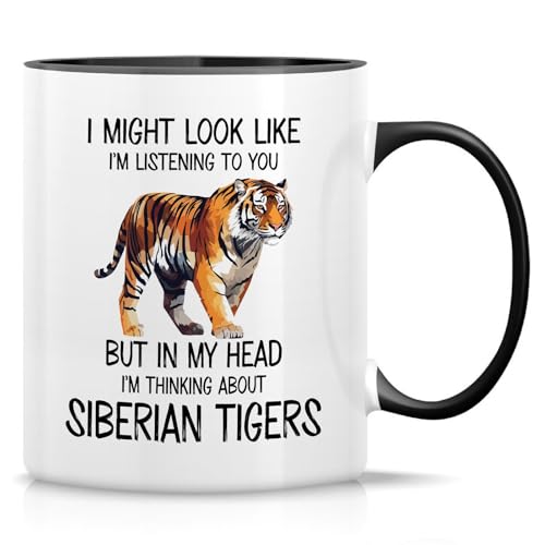Retreez Lustige Tasse – Ich denke an sibirische Tigers Tasse – 325 ml Keramik Kaffee oder Tee Tasse – lustiges Geschenk für Tierliebhaber, große Katzen-Fans, Tierpfleger – weiße Tasse mit schwarzem Retreez Lustige Tasse – Ich denke an sibirische Tigers Tasse – 325 ml Keramik Kaffee oder Tee Tasse – lustiges Geschenk für Tierliebhaber, große Katzen-Fans, Tierpfleger – weiße Tasse mit schwarzem von Retreez