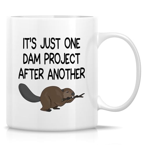 Retreez Lustige Tasse für Biberliebhaber – Just One Dam Project After Another – 325 ml Keramik-Kaffeetasse mit niedlicher Biber-Grafik für Sie und Ihn – Geburtstag, Urlaub und Wertschätzung Geschenk von Retreez