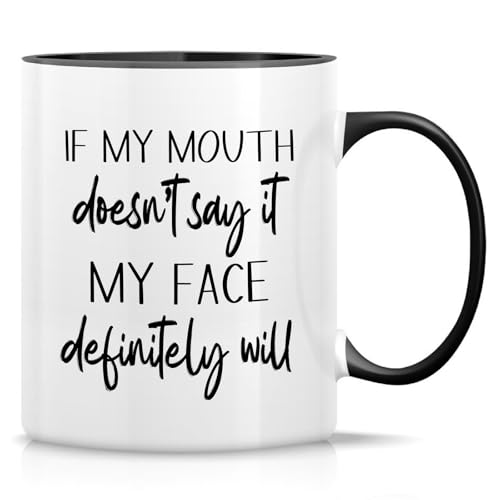 Retreez Lustige Tasse für Kollegen - If My Mouth Doesn't Say It My Face Will - 325 ml Keramik Kaffee oder Tee Tasse - Lustige sarkastische Büro-Kaffeetasse für Frauen - Weiße Tasse mit schwarzem Griff Retreez Lustige Tasse für Kollegen - If My Mouth Doesn't Say It My Face Will - 325 ml Keramik Kaffee oder Tee Tasse - Lustige sarkastische Büro-Kaffeetasse für Frauen - Weiße Tasse mit schwarzem Griff von Retreez