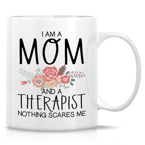 Retreez Lustige Tasse für Mütter und Therapeuten, Aufschrift "I Am a Mom and a Therapist Nothing Scares Me", 325 ml, Keramik-Kaffee- oder Teetasse, lustiges Geschenk für Mütter, Mütter, Berater Retreez Lustige Tasse für Mütter und Therapeuten, Aufschrift "I Am a Mom and a Therapist Nothing Scares Me", 325 ml, Keramik-Kaffee- oder Teetasse, lustiges Geschenk für Mütter, Mütter, Berater von Retreez